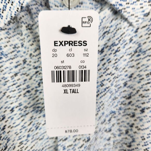 NEW Express Mens Classic Performance Long Sleeve Microdot Button Down Shirt XLT - Picture 4 of 7